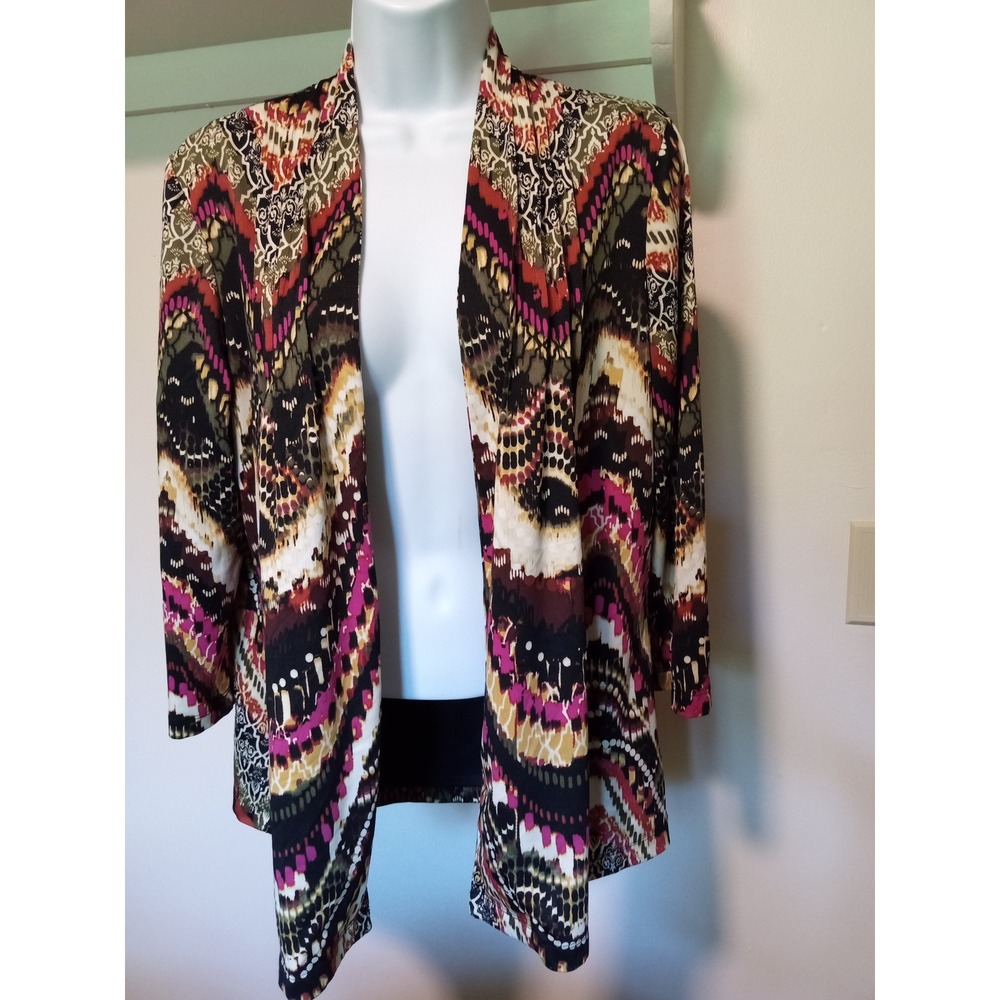 Cato Womens Large Multi Color Ikat Chevron Open Front Draped Cardigan Jacket